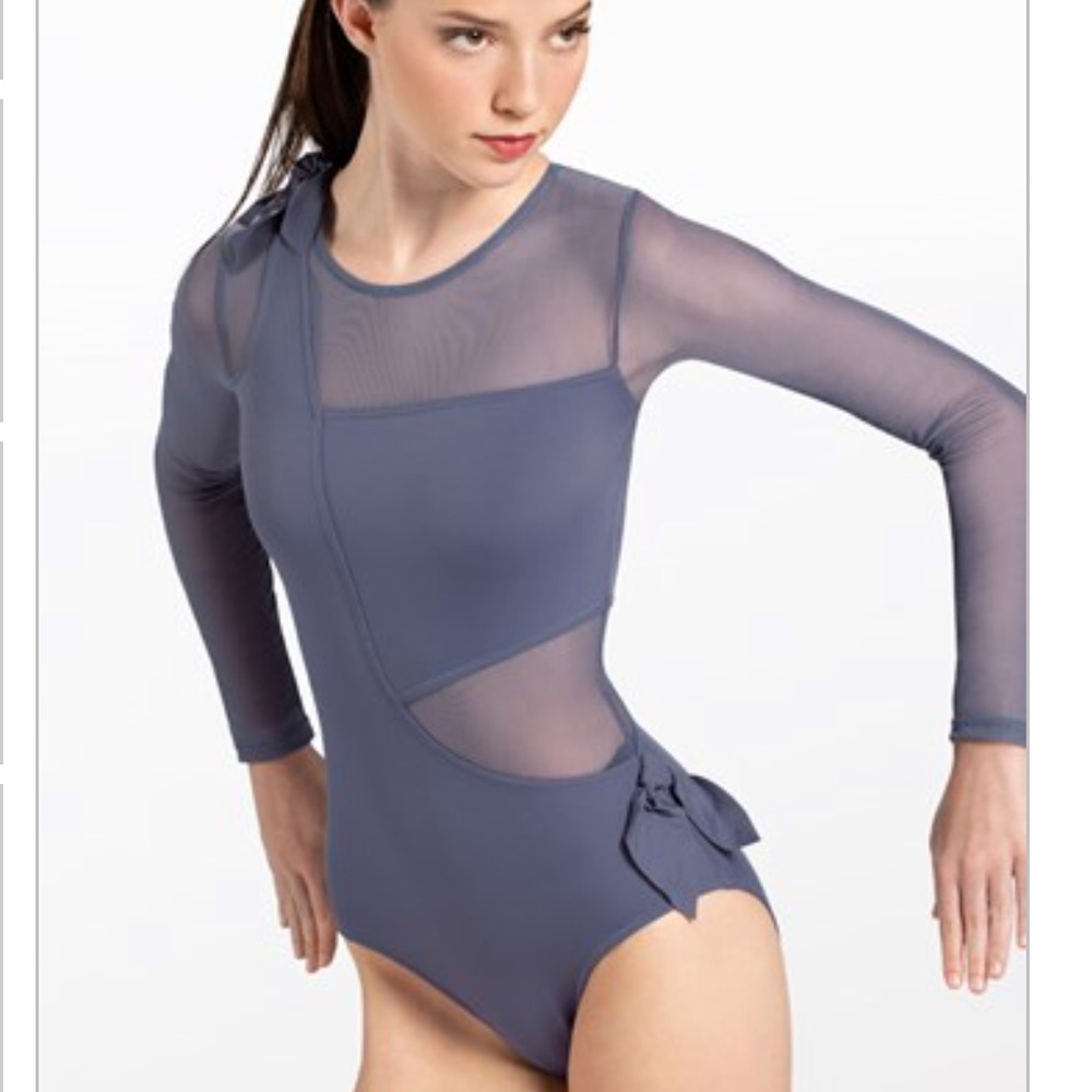 Bow Detailed Leotard, size M, Color Slate Blue
